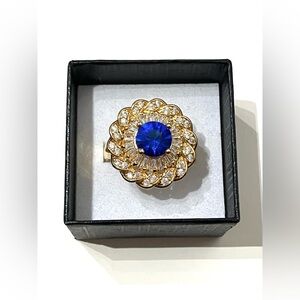 Gold Tone Blue Stone CZ Halo Ring